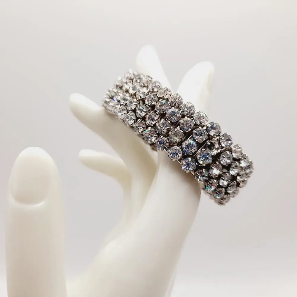 Vintage Airflex Rhinestone Bracelet, Wide Stretch Band, Made in USA, Mid-Century